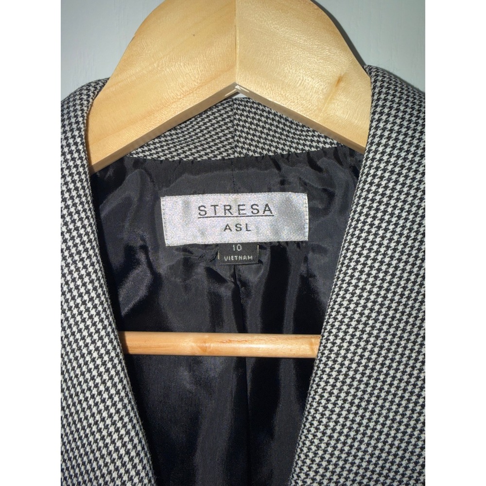 Stresa ASL Womens Houndstooth Skirt Suit Set Black White Size 10 Blazer Skirt - Picture 4 of 16